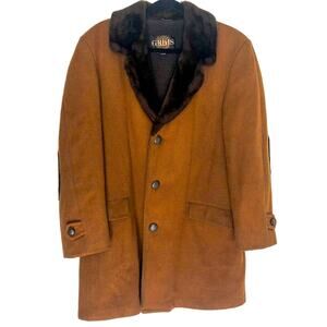 Grais Vintage Trench Coat with Faux Fur Collar 1970s Retro Coat